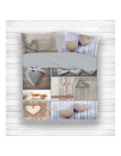 COMPLETO LENZUOLO DIGITALE LENZUOLA JOY COPRILETTO SHABBY CUORE BEIGE DIS.5
