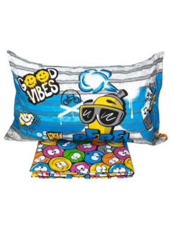 COMPLETO lenzuolo EMOJI Faccine SMILE NEW in Puro cotone Made in Italy