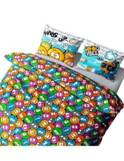 COMPLETO lenzuolo EMOJI Faccine SMILE NEW in Puro cotone Made in Italy