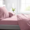 COMPLETO LENZUOLO in morbida microfibra TINTA unita ROSA Matrimoniale 2 PIAZZE no stiro