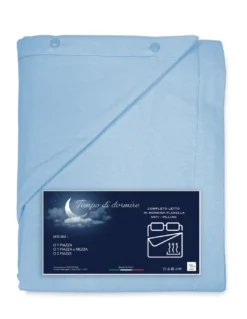 Completo Lenzuolo Invernale Flanella Tinta Unita Azzurro – 100% Cotone Felpato, Anti-Pilling, Caldo & Morbido, Made in Italy