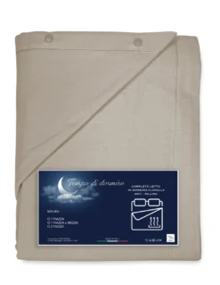 Completo Lenzuolo Invernale Flanella Tinta Unita Tortora – 100% Cotone Felpato, Anti-Pilling, Caldo & Morbido, Made in Italy