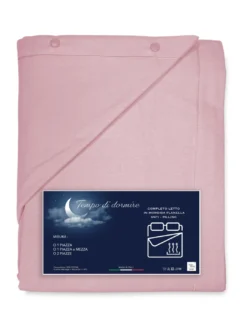 Completo Lenzuolo Invernale Flanella Tinta Unita Rosa – 100% Cotone Felpato, Anti-Pilling, Caldo & Morbido, Made in Italy