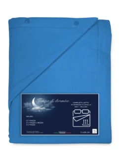 Completo Lenzuolo Invernale Flanella Tinta Unita Bluette – 100% Cotone Felpato, Anti-Pilling, Caldo & Morbido, Made in Italy