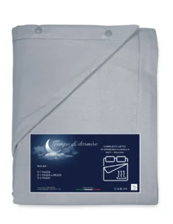 Completo Lenzuolo Invernale Flanella Tinta Unita Grigio – 100% Cotone Felpato, Anti-Pilling, Caldo & Morbido, Made in Italy