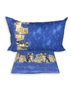 COMPLETO lenzuolo LENZUOLA Natura GATTO GATTI NOTTE blu