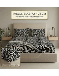 Completo LENZUOLO Lenzuola ZEBRATO Bianco e Nero SEXI in Puro cotone Made in Italy