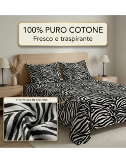 Completo LENZUOLO Lenzuola ZEBRATO Bianco e Nero SEXI in Puro cotone Made in Italy