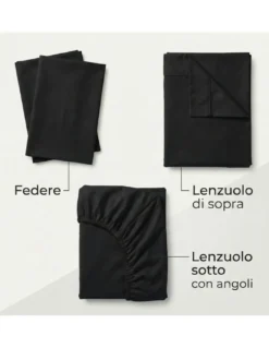 COMPLETO lenzuolo STRONG LENZUOLA tinta unita NERO puro COTONE Made in Italy