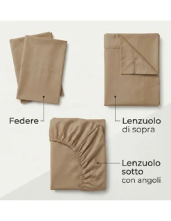 COMPLETO lenzuolo STRONG LENZUOLA tinta unita NOCCIOLA puro COTONE Made in Italy