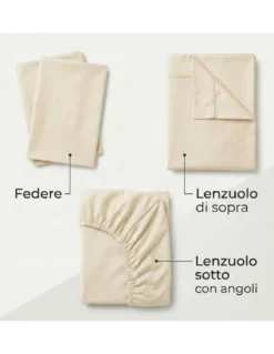 COMPLETO lenzuolo STRONG LENZUOLA tinta unita PANNA puro COTONE Made in Italy