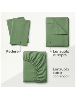 COMPLETO lenzuolo STRONG LENZUOLA tinta unita VERDE PRATERIA puro COTONE Made in Italy