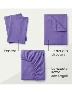 COMPLETO lenzuolo STRONG LENZUOLA tinta unita LILLA puro COTONE Made in Italy