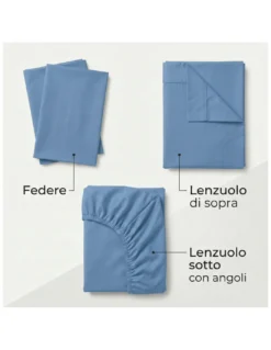 COMPLETO lenzuolo STRONG LENZUOLA tinta unita AZZURRO puro COTONE Made in Italy