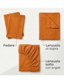 COMPLETO lenzuolo STRONG LENZUOLA tinta unita ARANCIO puro COTONE Made in Italy