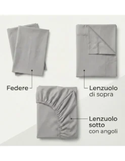 COMPLETO lenzuolo STRONG LENZUOLA tinta unita GRIGIO puro COTONE Made in Italy