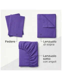 COMPLETO lenzuolo STRONG LENZUOLA tinta unita VIOLA puro COTONE Made in Italy