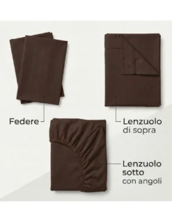 COMPLETO lenzuolo STRONG LENZUOLA tinta unita MARRONE puro COTONE Made in Italy