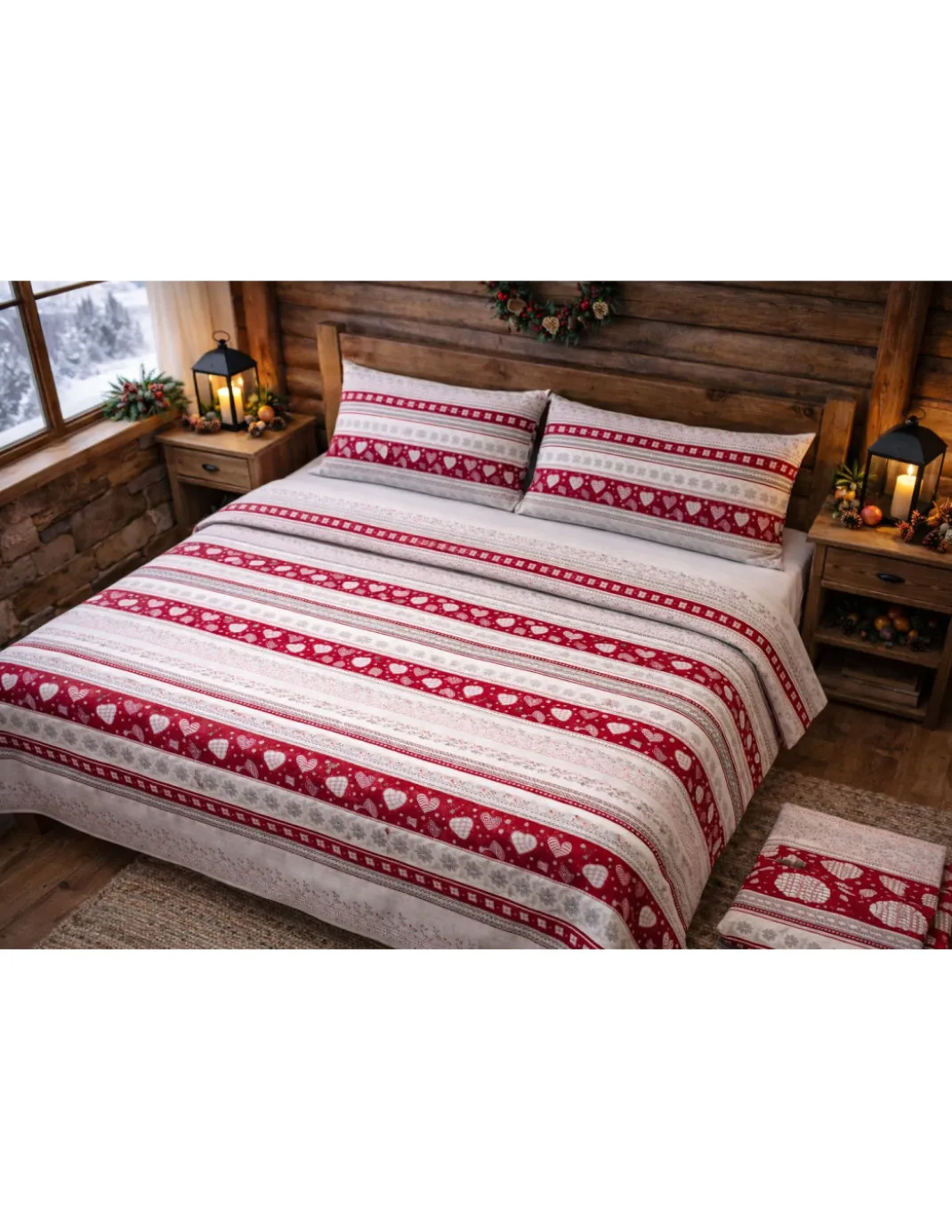 COMPLETO lenzuolo TIROLESE dis. CORVARA in puro cotone Made in Italy