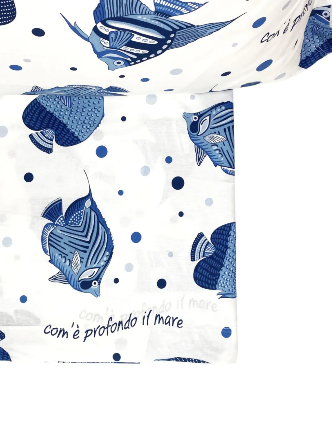 Completo Letto Cotone “Com’è Profondo il Mare” - Lenzuola Estive con Pesci Blu - Design Marinaro Made in Italy