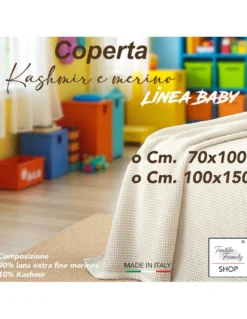 Coperta baby lana Merino & Kashmir nido d’ape – anti-pilling, Made in Italy, per culla navicella carrozzina lettino