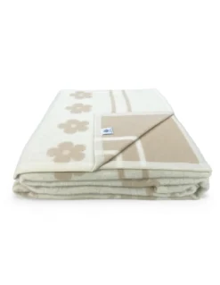 Coperta bicolor Fiore in pura lana vergine marchiata, doppia faccia, nocciola chiaro/scuro, Made in Italy