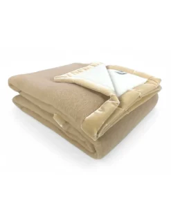 COPERTA BICOLOR in vera pura LANA vergine morbida e calda Beige