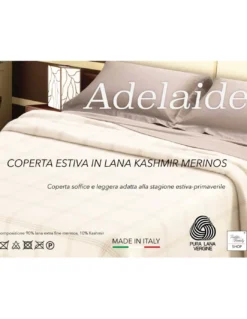 Coperta Estiva Adelaide in Lana Merino e Kashmir – Leggera, Traspirante, Antipilling – Made in Italy, Mezza Stagione