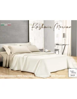 COPERTA IN LANA INVERNALE KASHMIR MERINO MATRIMONIALE 2 PIAZZE PANNA