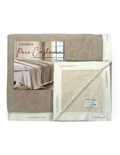 Coperta in Puro Cashmere Pettinato Made in Italy - Morbidezza e Comfort Termico, Modello Bicolore Grigio Beige