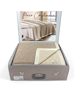 Coperta in Puro Cashmere Pettinato Made in Italy - Morbidezza e Comfort Termico, Modello Bicolore Grigio Beige