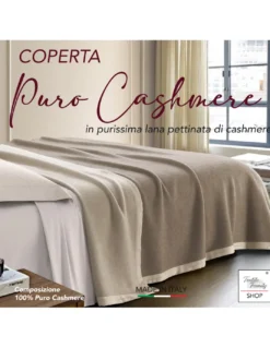 Coperta in Puro Cashmere Pettinato Made in Italy - Morbidezza e Comfort Termico, Modello Bicolore Grigio Beige