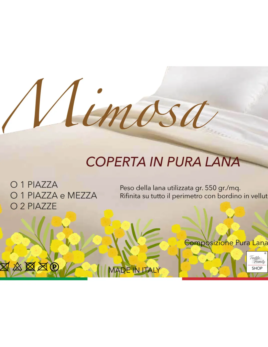 COPERTA Invernale IN PURA LANA MIMOSA-ANIROS Made in Italy