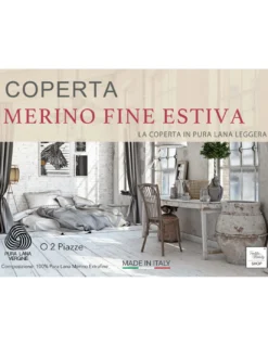 COPERTA leggera PRIMAVERILE estiva IN LANA MERINO FINE SUMMER matrimoniale 2 PIAZZE Naturale