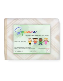 COPERTA SQUARE Bambini in vera Pura LANA da LETTINO morbida e Calda colore Naturale