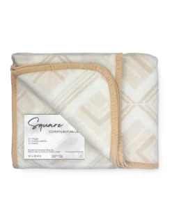 COPERTA SQUARE in vera Pura LANA morbida e calda colore Naturale