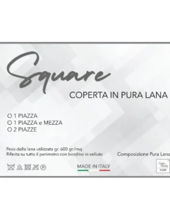 COPERTA SQUARE in vera Pura LANA morbida e calda colore Naturale