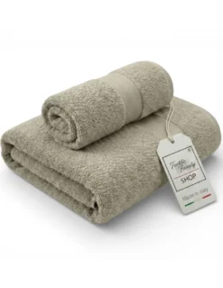Coppia Asciugamani Viso e Ospite Tortora - Spugna 100% Cotone 450 g/m² Made in Italy