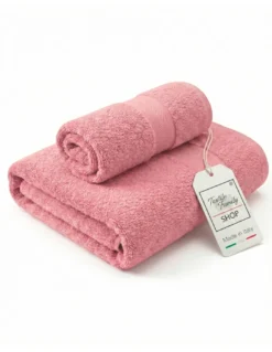 Coppia Asciugamani Viso e Ospite Rosa Antico - Spugna 100% Cotone 450 g/m² Made in Italy