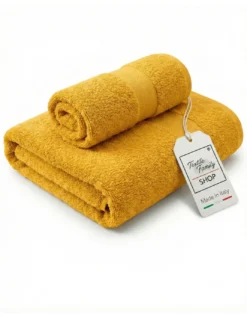 Coppia Asciugamani Viso e Ospite Oro - Spugna 100% Cotone 450 g/m² Made in Italy