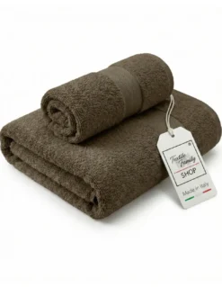 Coppia Asciugamani Viso e Ospite Taupè - Spugna 100% Cotone 450 g/m² Made in Italy