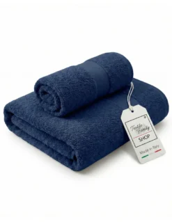 Coppia Asciugamani Viso e Ospite Blu - Spugna 100% Cotone 450 g/m² Made in Italy