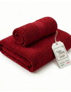 Coppia Asciugamani Viso e Ospite Bordeaux - Spugna 100% Cotone 450 g/m² Made in Italy
