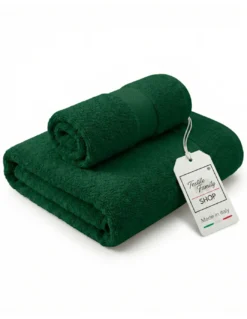 Coppia Asciugamani Viso e Ospite Verdone - Spugna 100% Cotone 450 g/m² Made in Italy