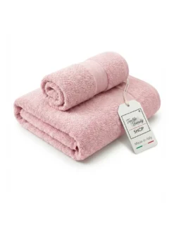 Coppia Asciugamani Viso e Ospite Rosa - Spugna 100% Cotone 450 g/m² Made in Italy