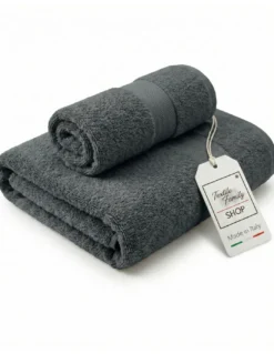 Coppia Asciugamani Viso e Ospite Grisaglia - Spugna 100% Cotone 450 g/m² Made in Italy