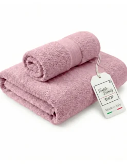 Coppia Asciugamani Viso e Ospite Incenso Rosa - Spugna 100% Cotone 450 g/m² Made in Italy
