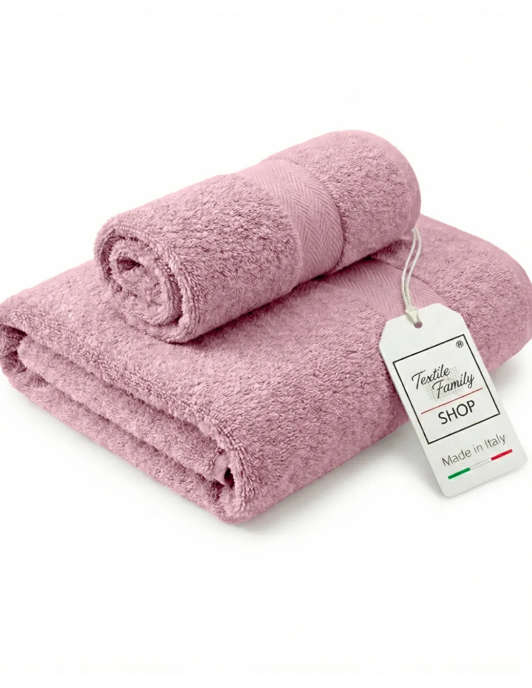 Coppia Asciugamani Viso e Ospite Incenso Rosa - Spugna 100% Cotone 450 g/m² Made in Italy