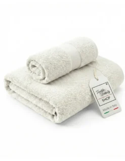 Coppia Asciugamani Viso e Ospite Avorio - Spugna 100% Cotone 450 g/m² Made in Italy