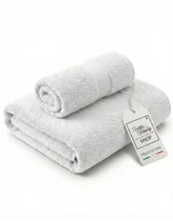 Coppia Asciugamani Viso e Ospite Bianchi - Spugna 100% Cotone 450 g/m² Made in Italy